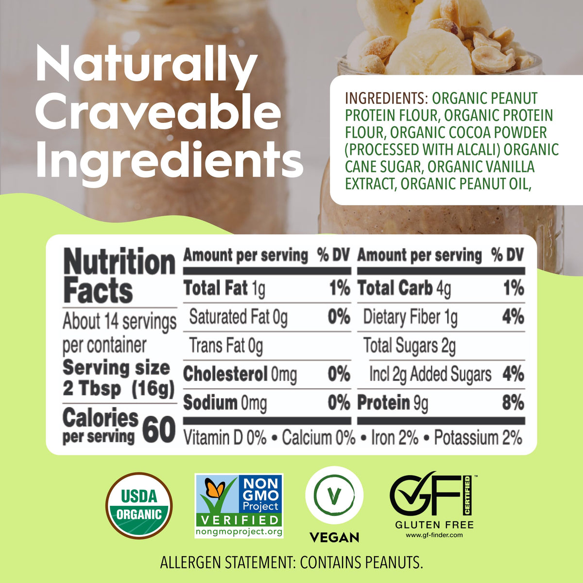 Once Again jar label emphasizing organic, non-GMO, gluten-free ingredients