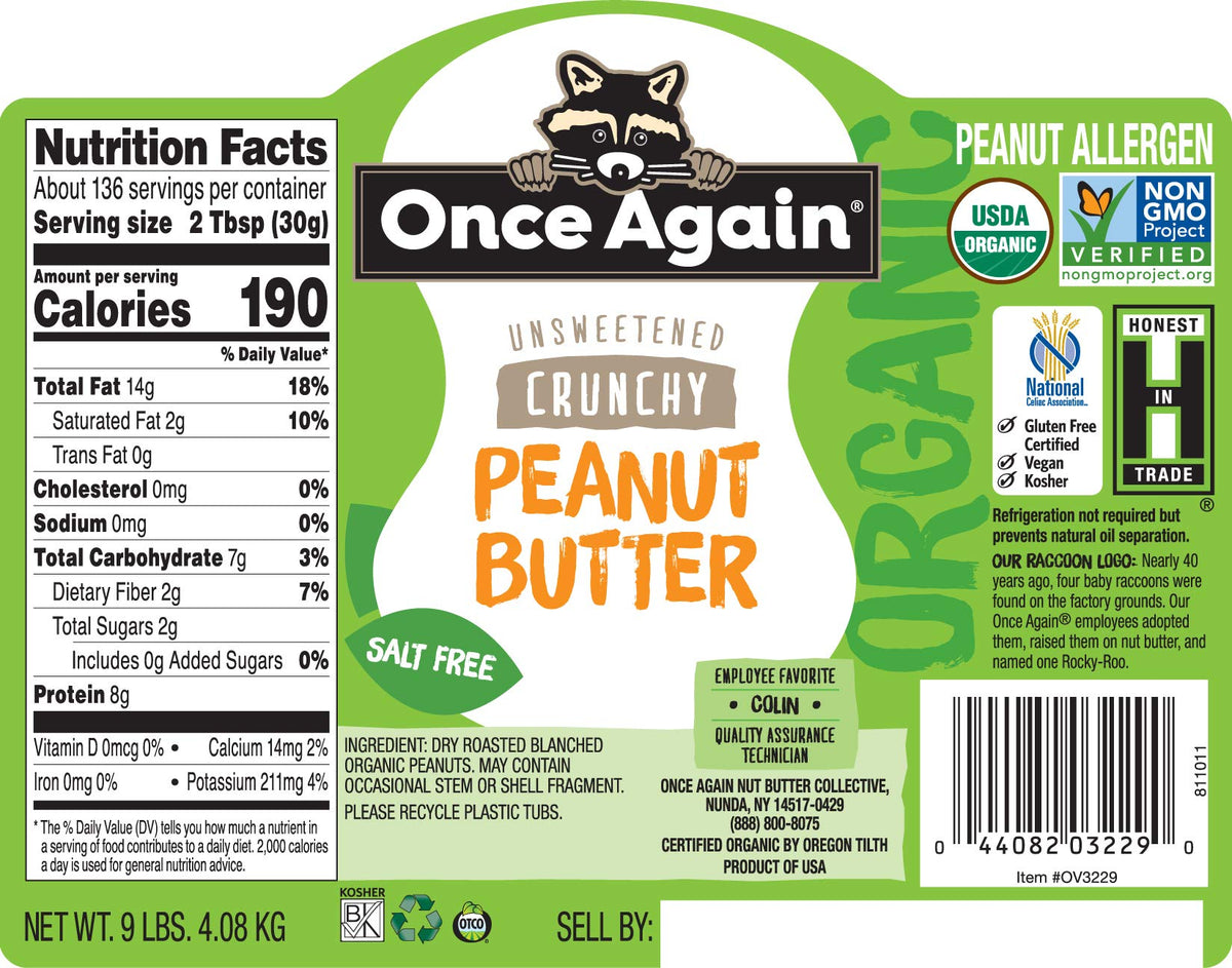 Once Again Organic Crunchy Peanut Butter close-up texture ideal for snacking.
