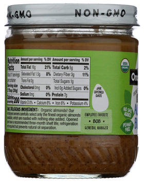 Once Again Organic Almond Butter label detail highlighting purity