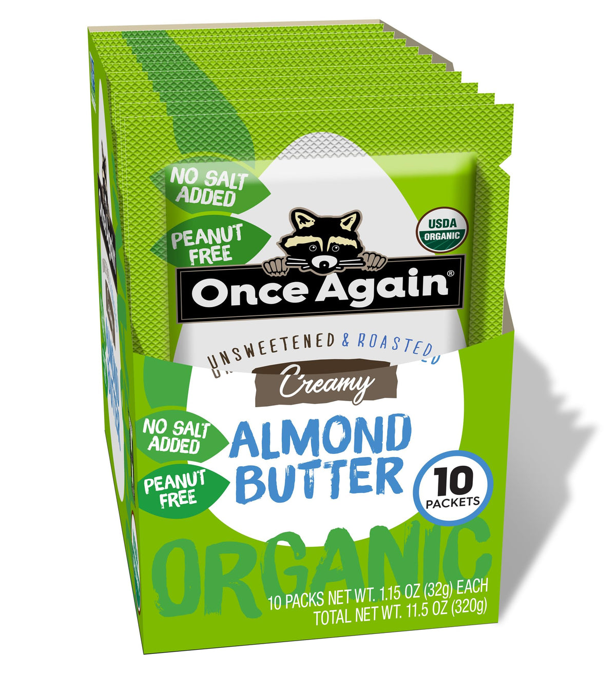 Once Again almond butter packets front view for convenient, on-the-go snacking.