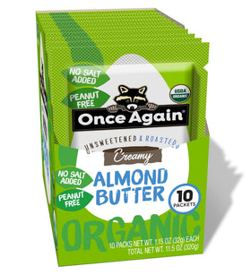 Once Again almond butter packets front view for convenient, on-the-go snacking.