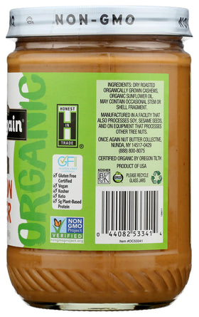 Once Again cashew butter ingredients, cashews and sunflower oil, clean label