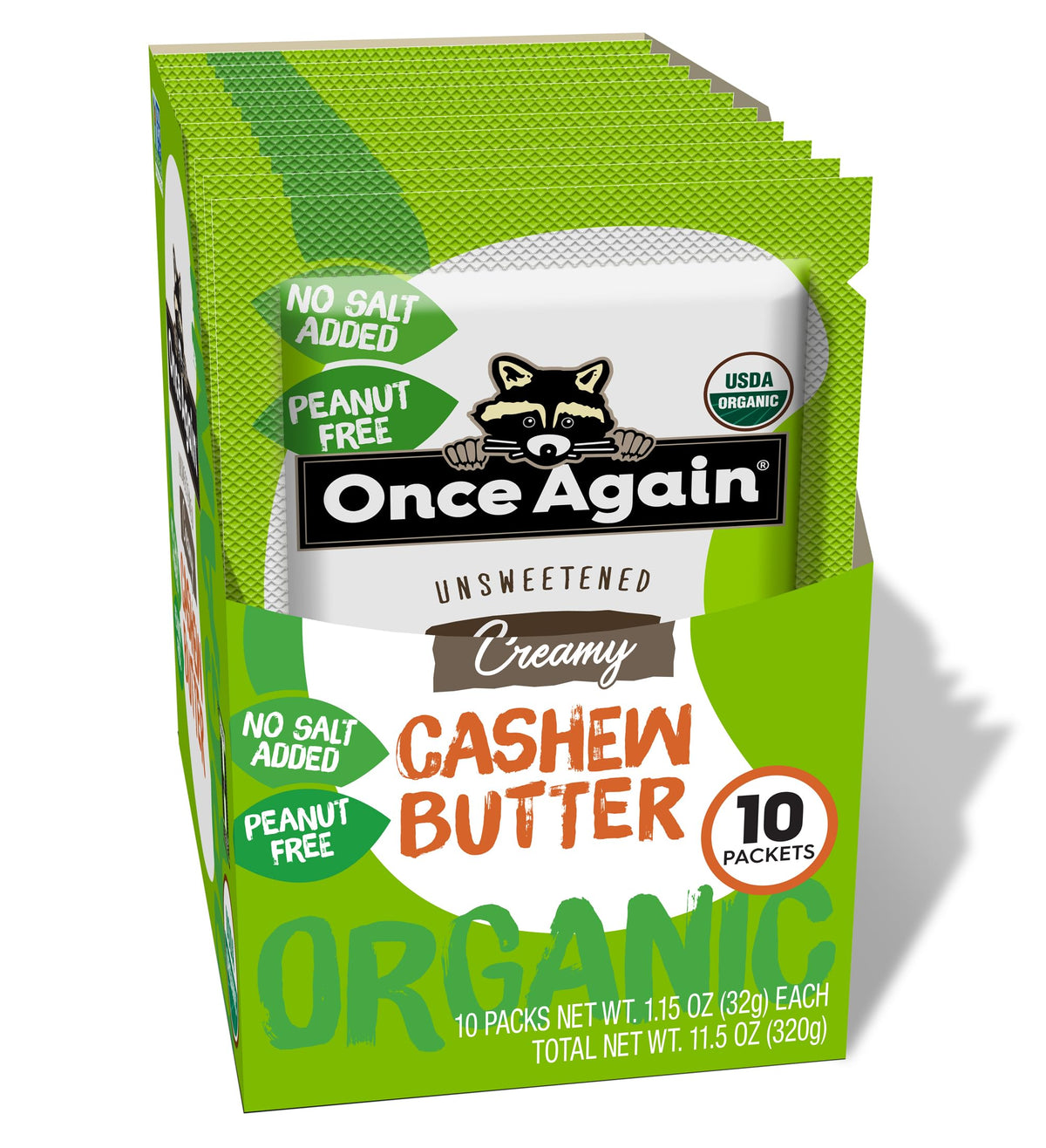 Once Again Organic Cashew Butter Packets boxed for convenient on-the-go snacking.