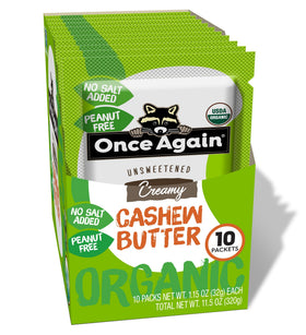 Once Again Organic Cashew Butter Packets boxed for convenient on-the-go snacking.