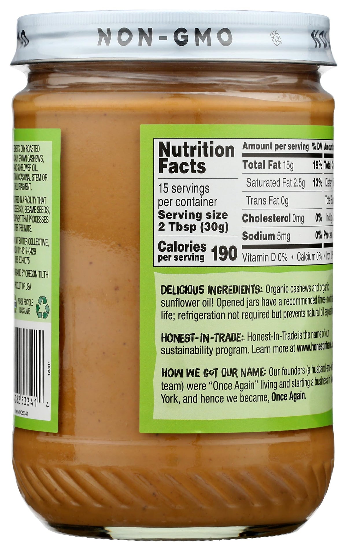 Once Again cashew butter spread on toast, rich flavor with no added salt