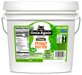 Once Again Organic Creamy Peanut Butter in a 9 lb bucket, ideal for family use.