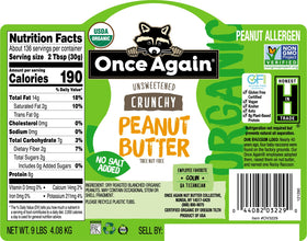 Once Again Peanut-Only Facility ensures pure, unsweetened flavor for recipes.