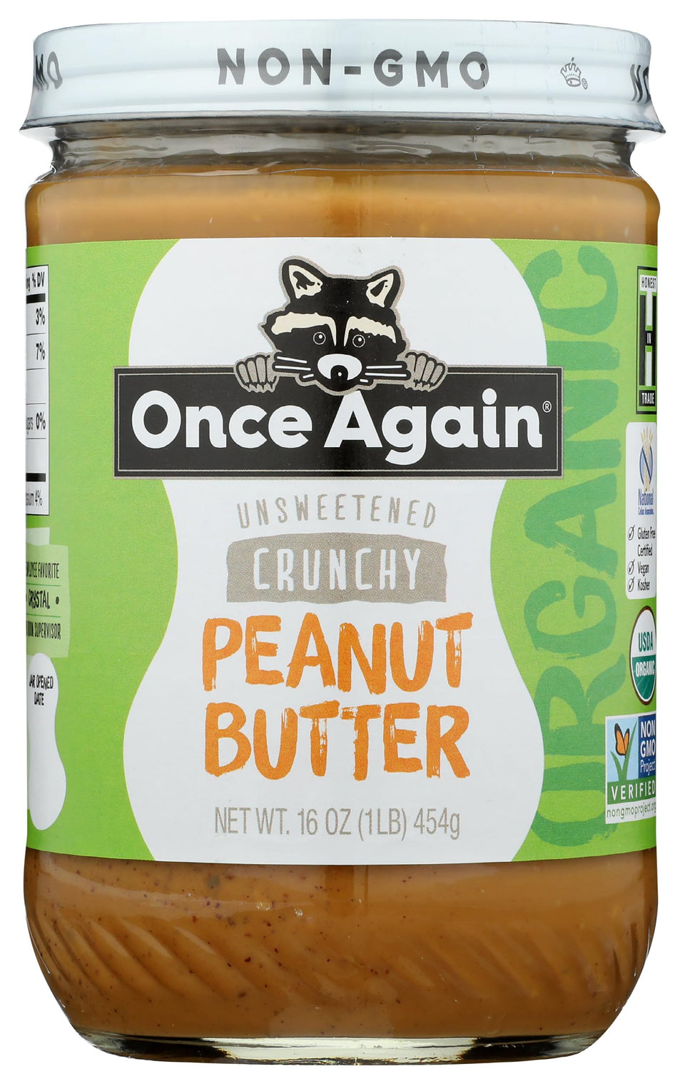 Once Again organic crunchy peanut butter jar reveals rich texture for bold spreads