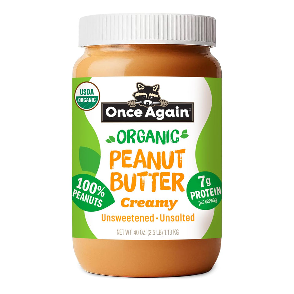 Once Again organic peanut butter jar with smooth texture for everyday use.