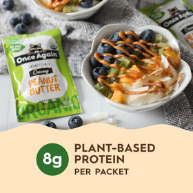 Once Again organic peanut butter packets ingredient label showing clean ingredients.