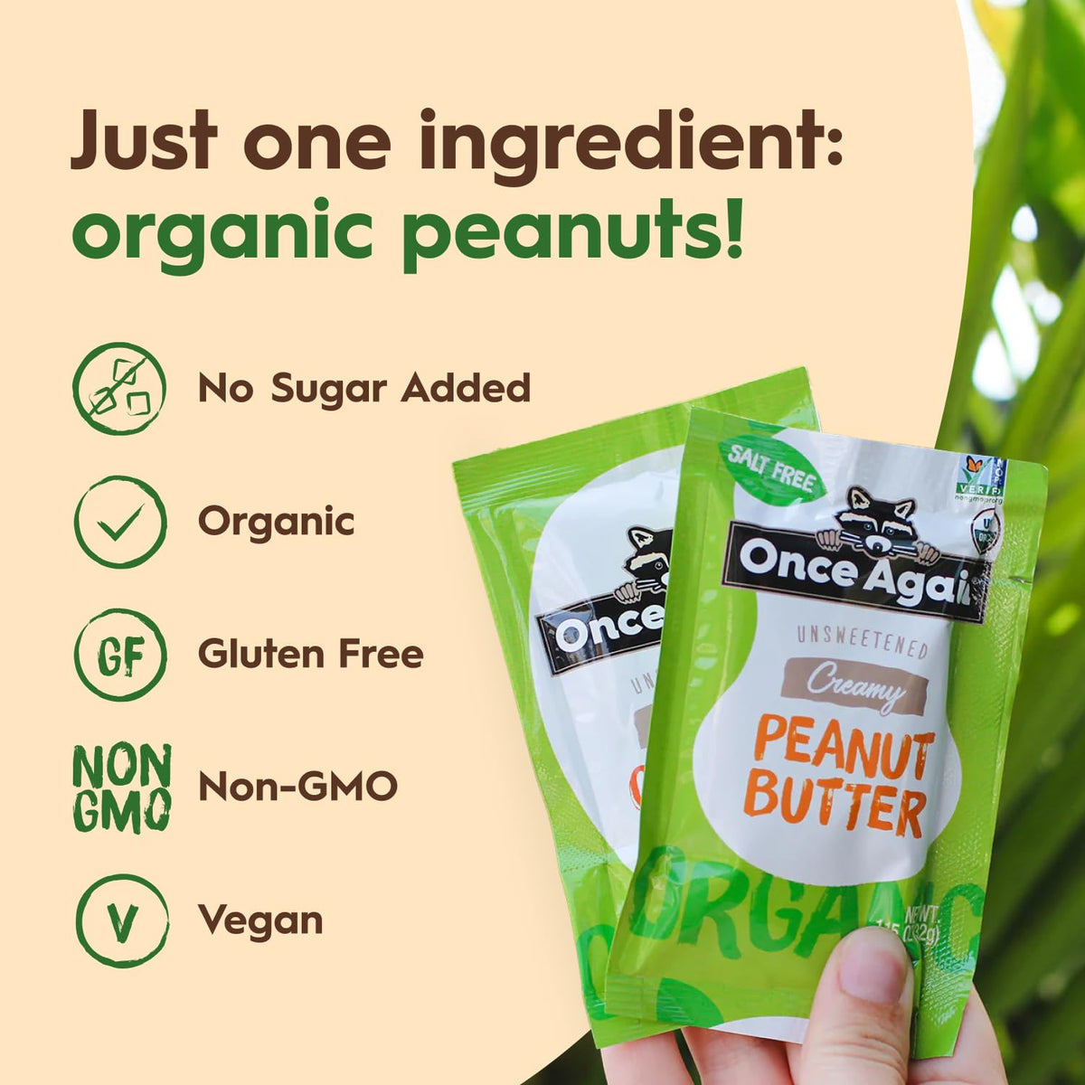 Once Again organic peanut butter packets in a lunchbox, protein-packed snack.