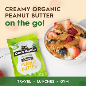 Once Again organic peanut butter packets single-serve pouches, ideal travel snack.