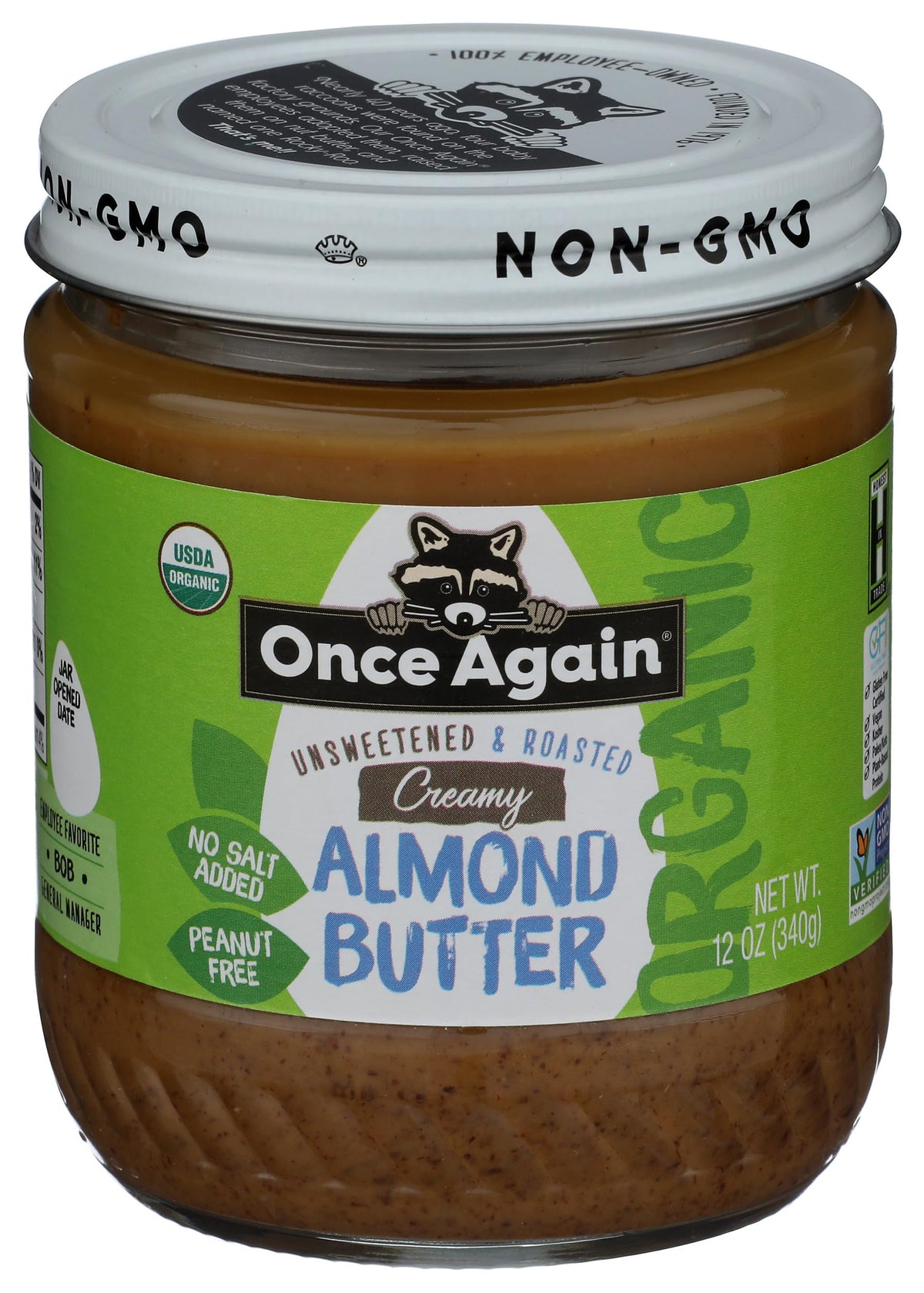 Once Again Organic Smooth Almond Butter jar with creamy texture for toast