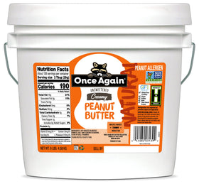 Once Again peanut butter 9lb bucket pour shows smooth, versatile spread for sandwiches and recipes.