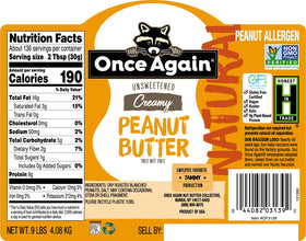 Once Again Peanut Butter 9lb bucket scoop highlights rich, creamy texture ideal for snacks and baking.