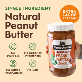 Once Again Creamy jar label close-up highlights no salt or sugar added