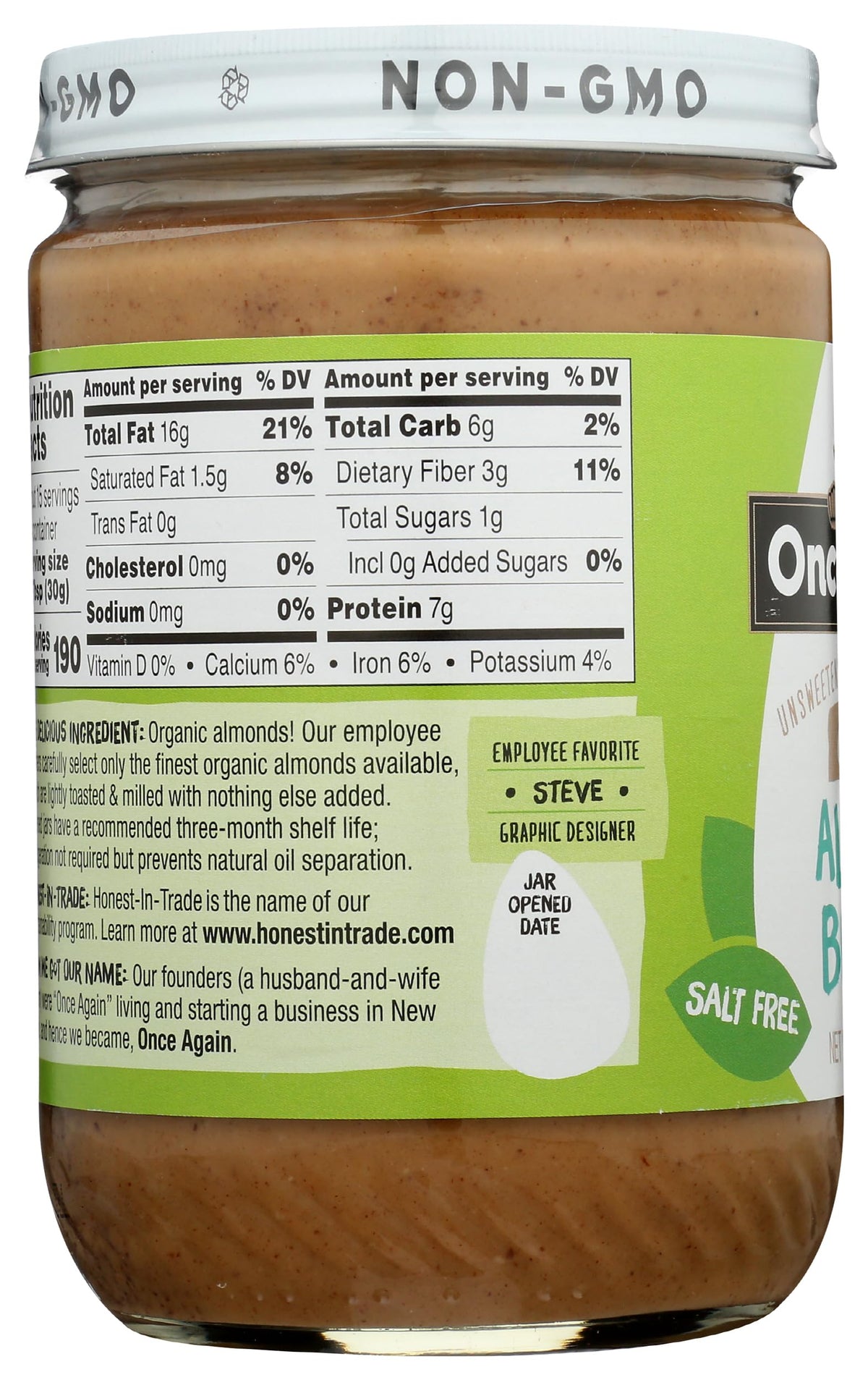 Once Again almond butter produced in a peanut-free facility for allergies.