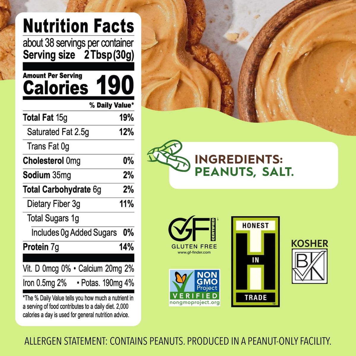 Once Again salted no-sugar-added peanut butter spread highlights rich flavor with no sugar