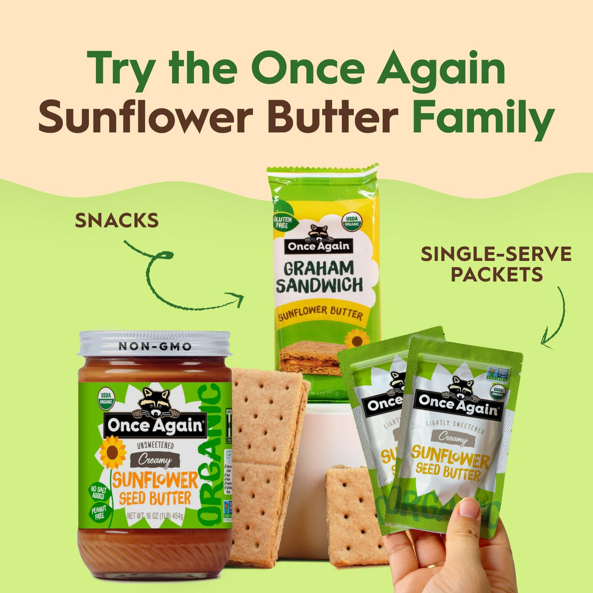 Once Again 6-pack glass jars showcase eco-friendly packaging and convenience.