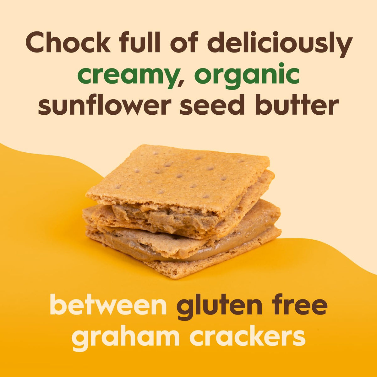 Close-up of Once Again filling between gluten-free crackers, creamy sunflower butter.
