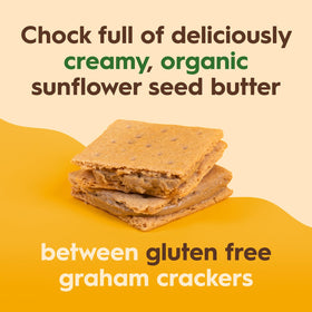 Close-up of Once Again filling between gluten-free crackers, creamy sunflower butter.