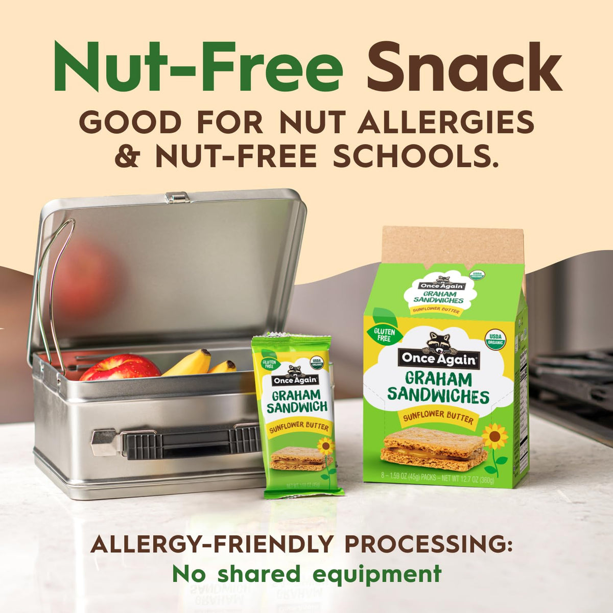 At-home snack moment with Once Again crackers and simple organic ingredients on the table.