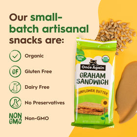 Lunchbox-ready Once Again Sunflower Butter Graham Sandwiches with eight individually wrapped crackers.