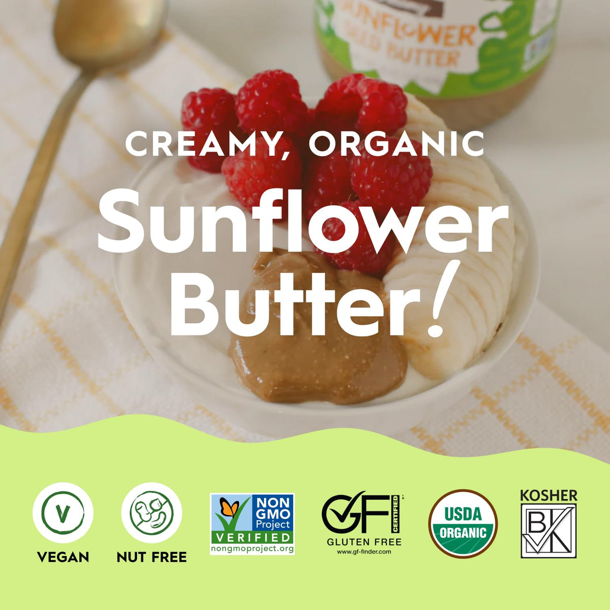 Once Again Sunflower Butter ingredients label emphasizes organic, non-GMO quality.