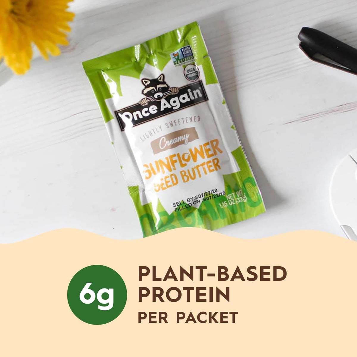 Nut-free facility acknowledgement with product samples highlighting allergy-friendly production