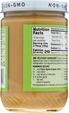 Creamy sesame tahini texture in a 16oz jar, perfect for sauces and spreads.