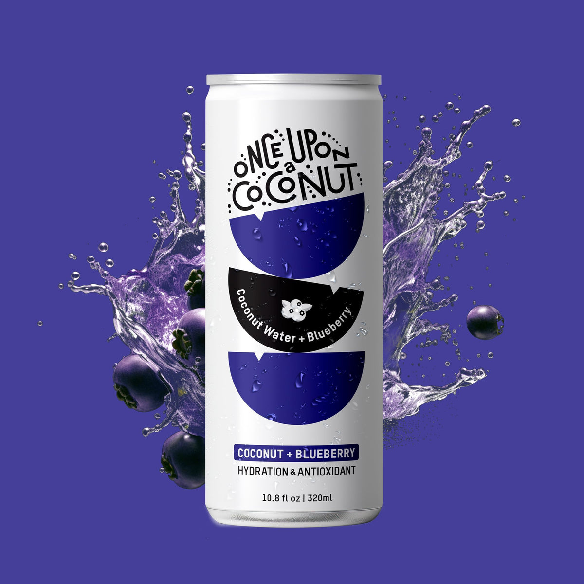 Once Upon A Coconut blueberry coconut water glass ready for on-the-go hydration.