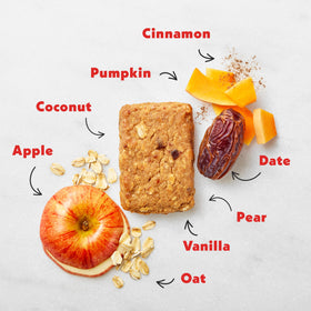Close-up of texture shows soft-baked oats and apple pieces for a comforting bite.