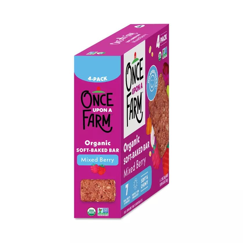 Once Upon a Farm beet oats texture closeup with colorful bits.