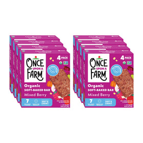 Once Upon a Farm mixed berry soft baked bar packaging for a convenient lunchbox snack.