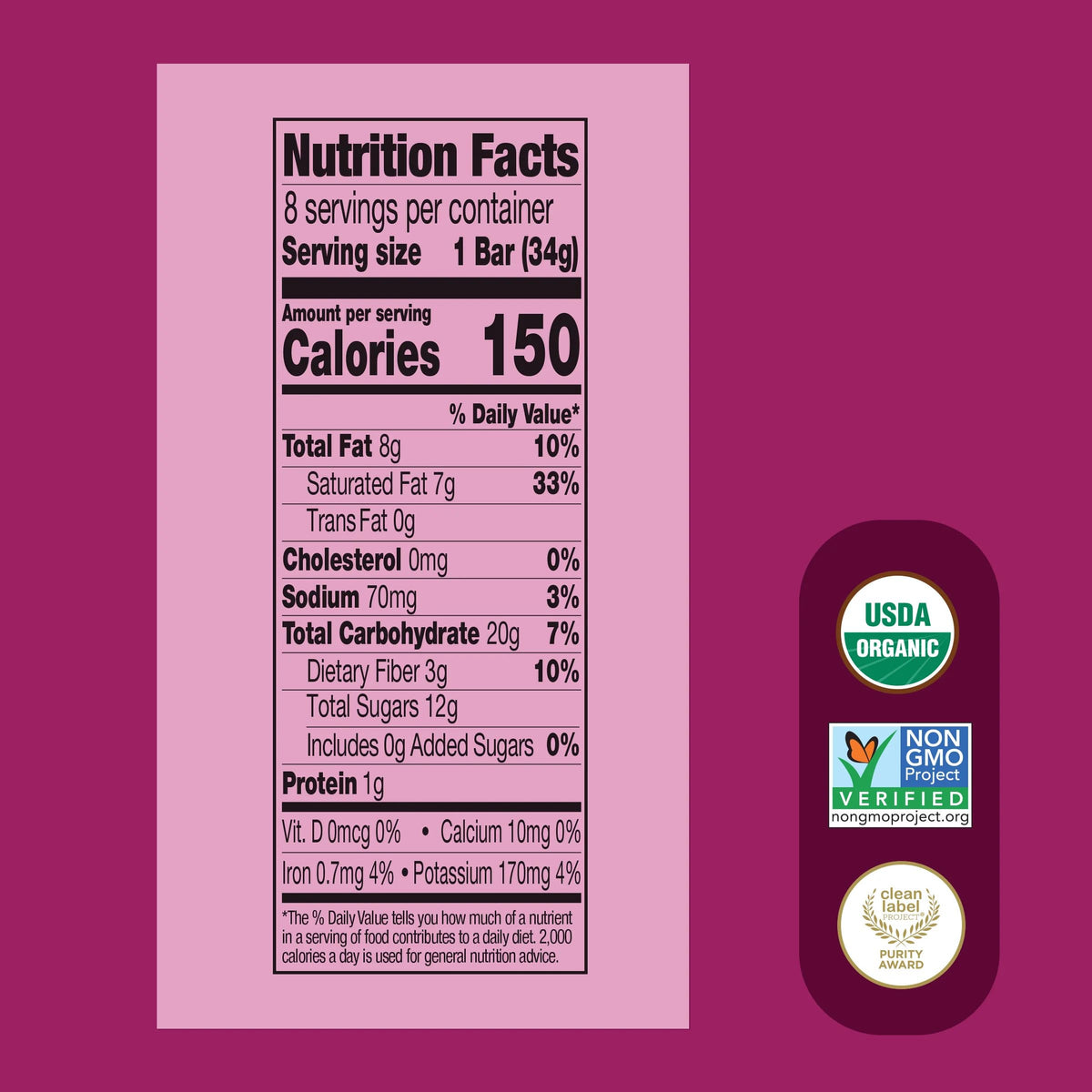 Once Upon a Farm real fruit and veg ingredients highlight wholesome flavor.