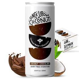 Once Upon a Coconut chocolate coconut water bottle for refreshing low-calorie hydration with electrolytes.