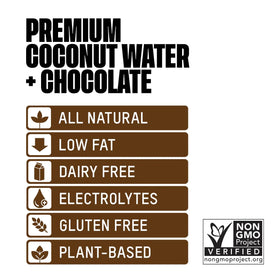 Once Upon a Coconut chocolate coconut water glass served cold for creamy hydration.