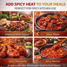 Oncu hot pepper paste packaging emphasizes premium quality and authenticity