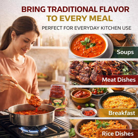 Oncu mild pepper paste pour-out shows versatile table condiment option.