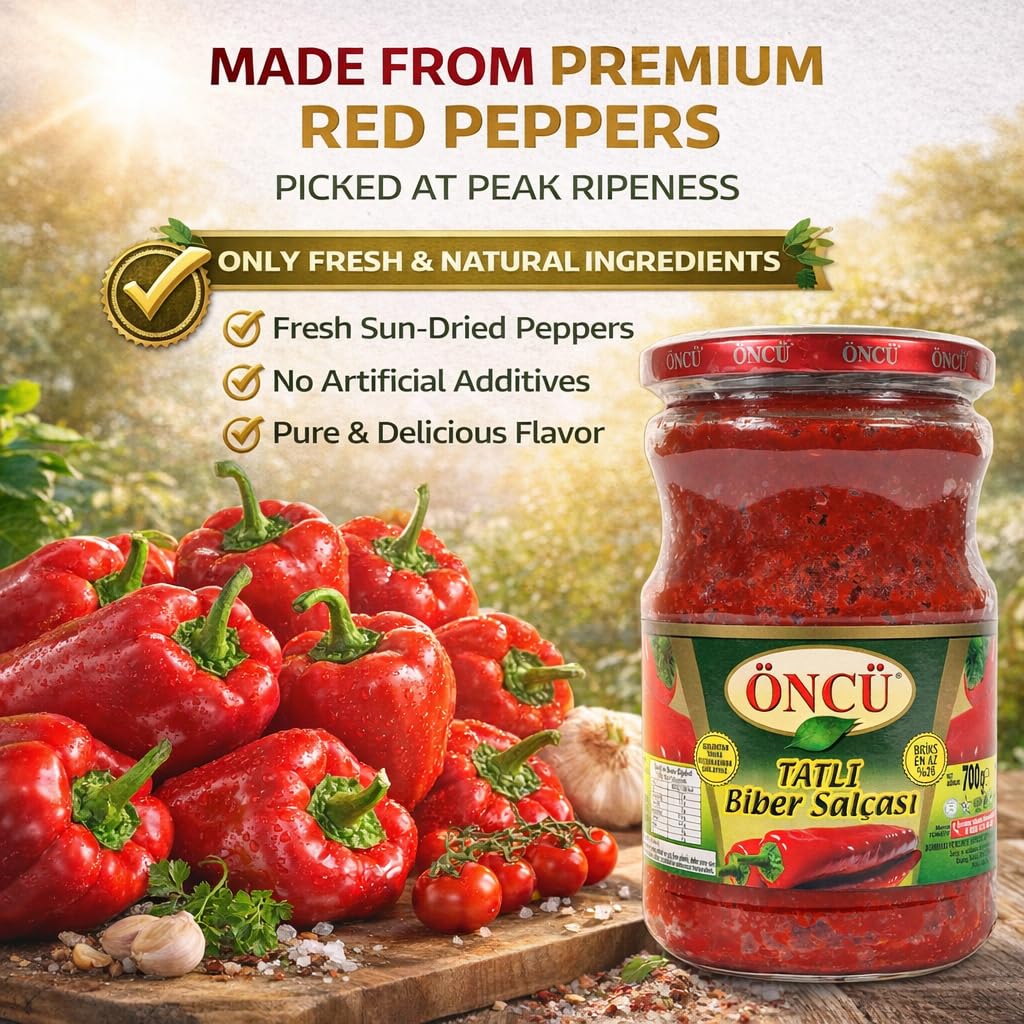 Oncu smooth-texture pepper paste highlights easy spreading on breads and dips.