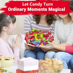 ONE CANDY WAY holiday display with assorted candies at a party table.