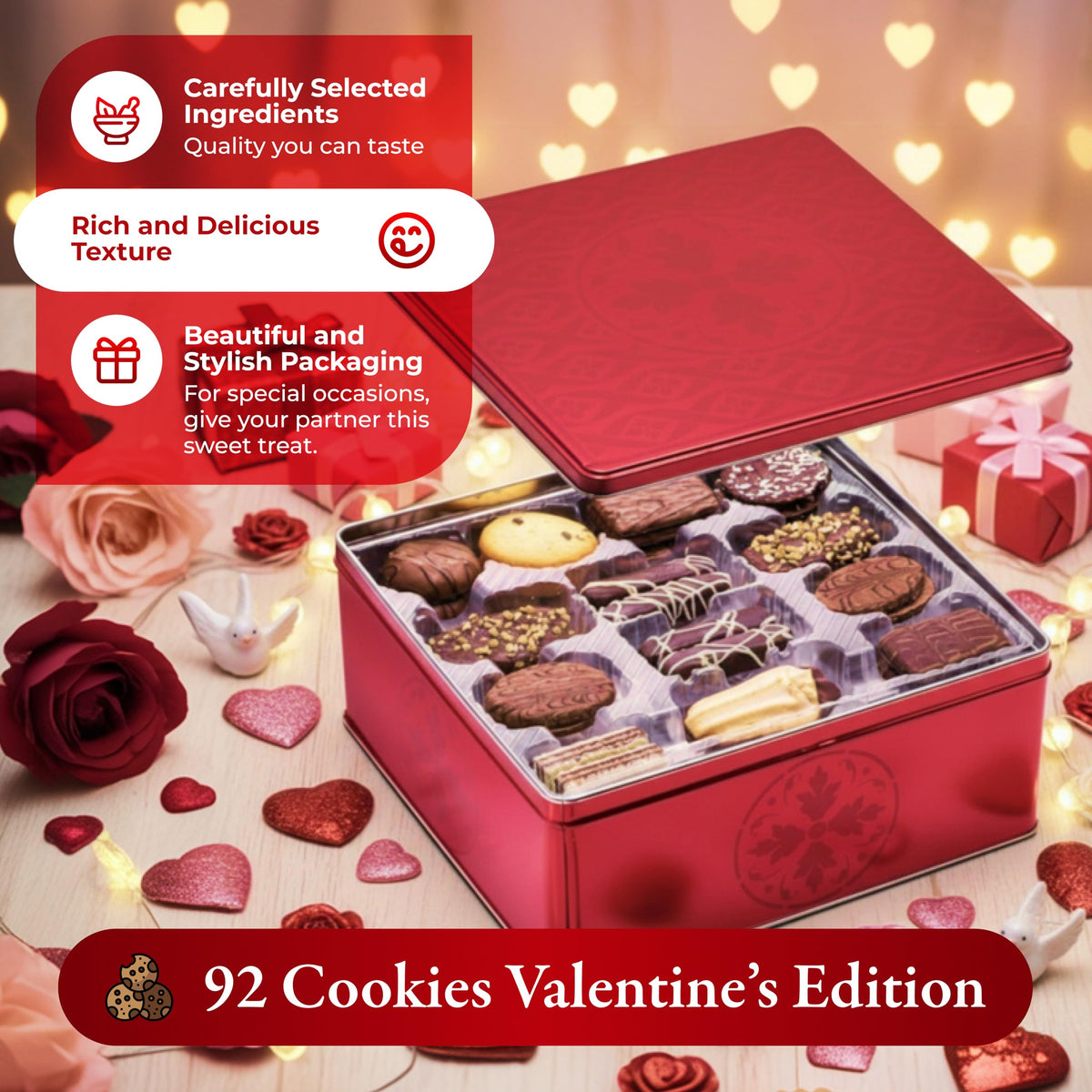 ONE CANDY WAY Lambertz red tin ready to serve for entertaining.