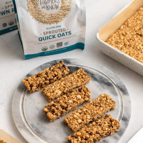 One Degree gluten-free sprouted quick oats bag showing organic non-GMO ingredients.
