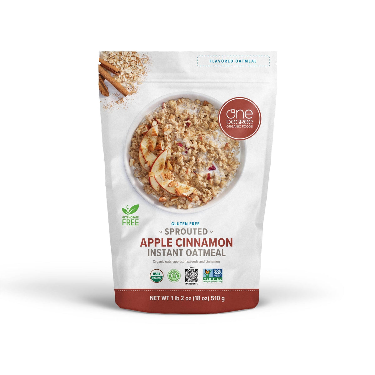 One Degree Organic Foods hot cereal Apple Cinnamon ready for a quick, tasty breakfast.
