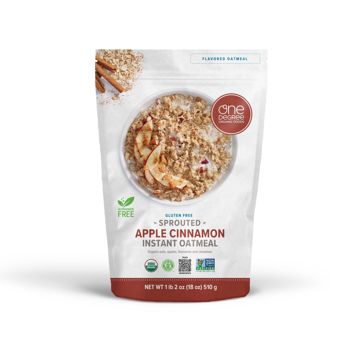 One Degree Organic Foods hot cereal Apple Cinnamon ready for a quick, tasty breakfast.