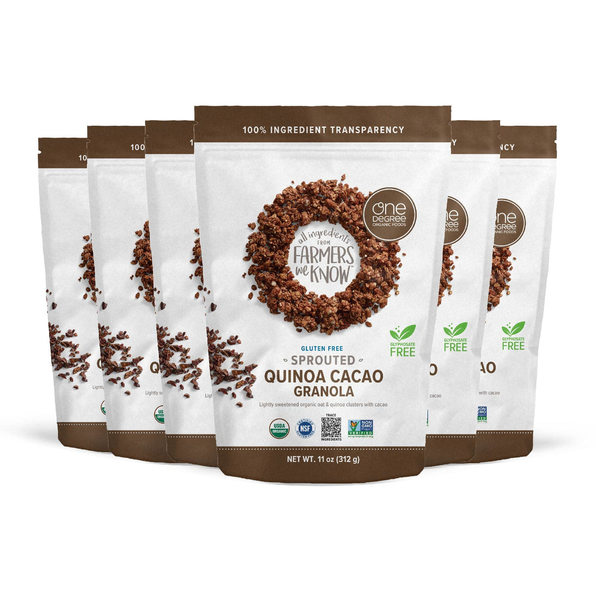 One Degree Organic Foods sprouted oat quinoa cacao granola in a breakfast bowl