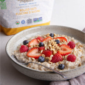 One Degree Organic Foods sprouted oats QR code close-up enabling ingredient traceability.