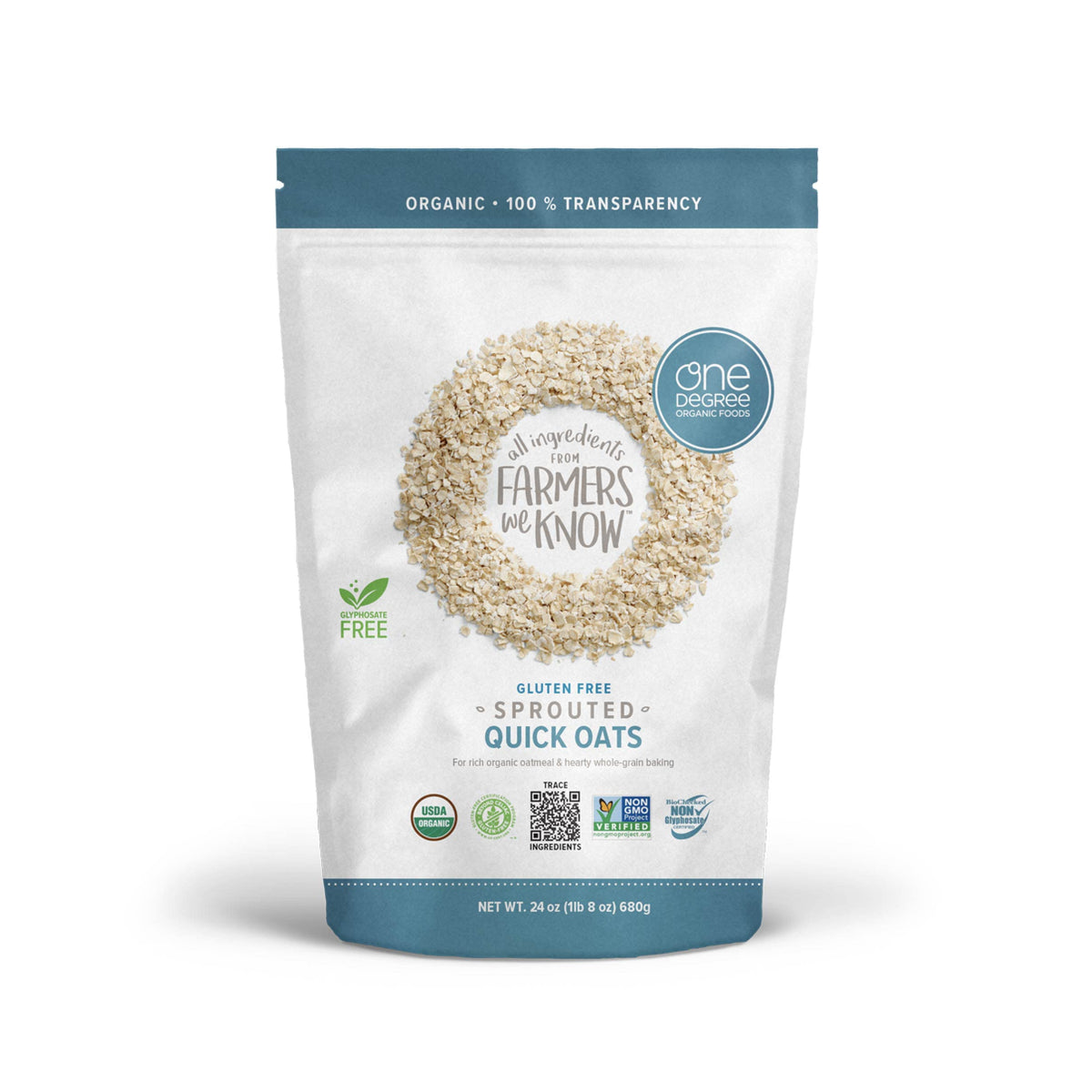 One Degree Organic Foods Sprouted Quick Oats close-up highlighting texture