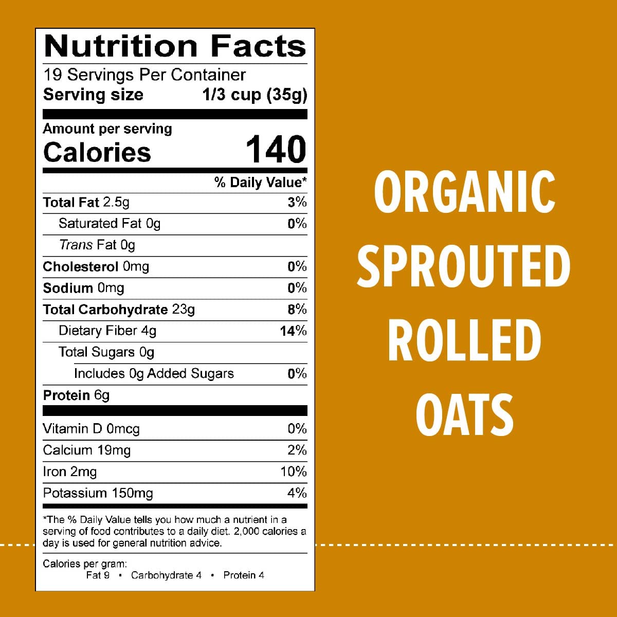 One Degree Organic Gluten Free Oats label highlights glyphosate-free farming.