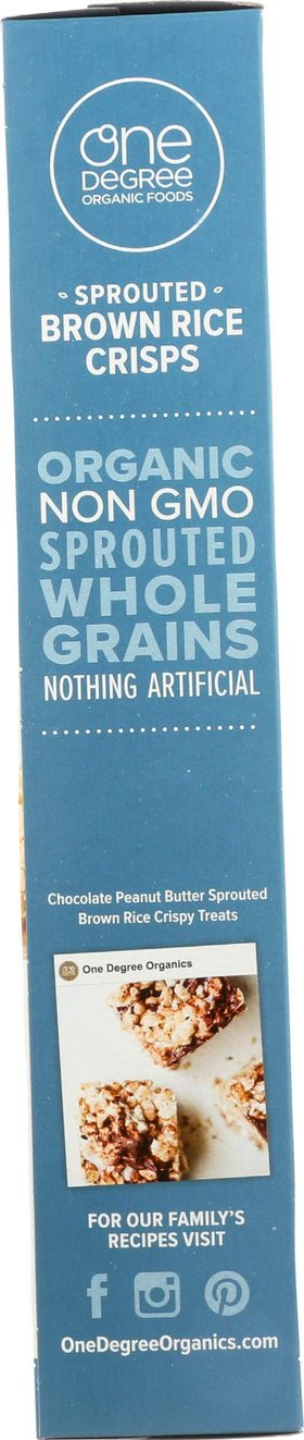 One Degree Sprouted Brown Rice Crisps label closeup communicates USA-made batch and case6.